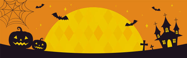 vector background with halloween illustrations for banners, cards, flyers, social media wallpapers, etc. vector background with halloween illustrations for banners, cards, flyers, social media wallpapers, etc. 月 stock illustrations
