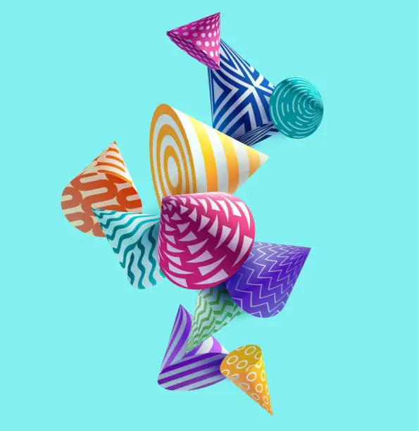 Vector illustration of 3D patterned decorative cones.