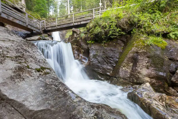 Hochfall waterfall in Bodenmais, Bavarian Forest, Germany