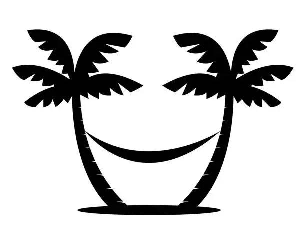 Vector illustration of Palm trees with hammock silhouette. Vector illustration.