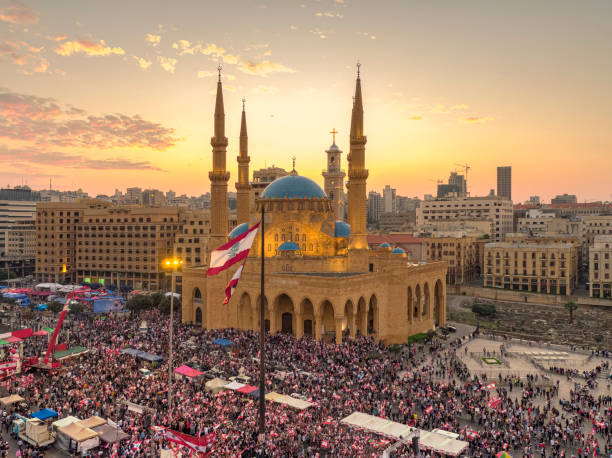 Martyrs' Square during the Lebanese Revolution, against the current government, and against corruptions in the country Martyrs' Square during the Lebanese Revolution, against the current government, and against corruptions in the country lebanon beirut stock pictures, royalty-free photos & images