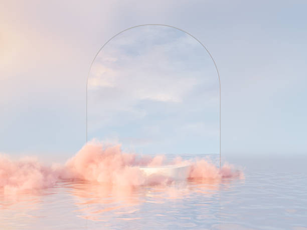 istock Natural beauty podium backdrop for product display with dreamy cloud and arch frame. 1328298802