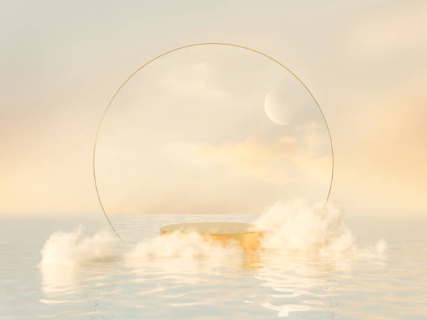 istock Natural beauty podium backdrop for product display with dreamy cloud and arch frame. 1328298858
