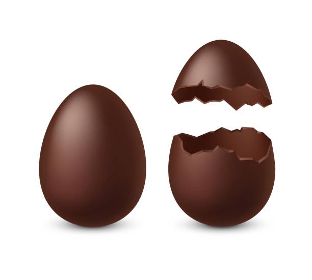 istock Chocolate chicken egg. Dessert in shape of whole and broken spheres. Realistic confectionery. Tasty gift for children. Sweet food set. Vector kids delicious hollow snack with surprise 1328300225