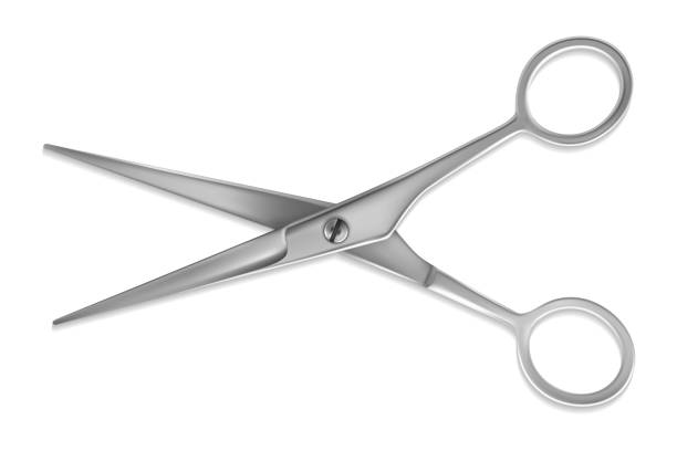 istock Scissors realistic. Silver metallic shears. Classic 3D cutting hairdresser and barber tool. Sewing tailor instrument or stationery. Stainless steel cutter mockup. Vector metal equipment 1328300233