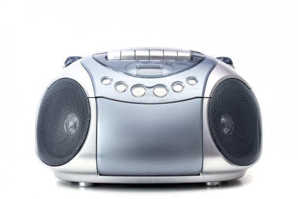 Vintage CD and cassette player isolated on white background