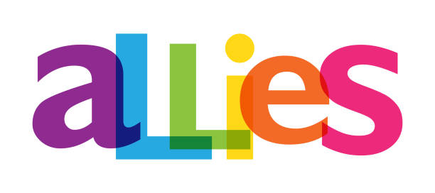 ALLIES colorful typography banner ALLIES rainbow gradient vector typography banner on white background teamwork slogan stock illustrations