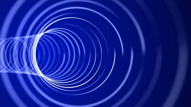istock Futuristic blue funnel. Space travel tunnel. Abstract blue wormhole. Wireframe surface warp. 3d rendering 1328304884