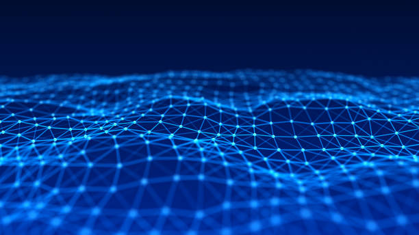istock Abstract wave background with dots and lines moving in space. Technology blue illustration. Futuristic modern dynamic wave. 3d rendering. 1328304899
