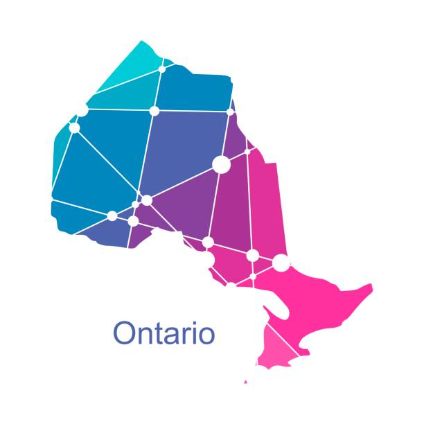 Map of Ontario. Concept of travel and geography of Canada. Concept of travel. Map of Ontario textured by lines and dots pattern ontario canada stock illustrations