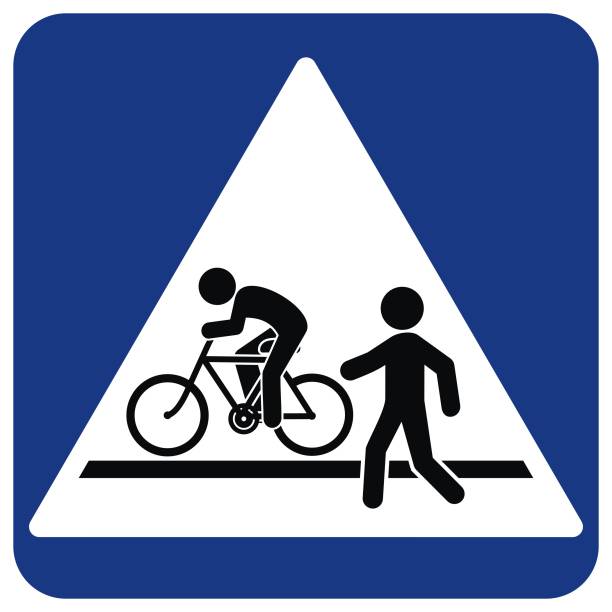 traffic sign, crossing for pedestrians and cyclists, road sign, eps. crossing for pedestrians and cyclists, road sign, vector icon, blue background sidewalk icon stock illustrations