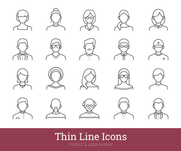 Man, Woman Portraits, People Linear Icons Set Isolated On White Background People icons set. Thin line vector pictograms related to business, office persons, teacher, students, simple portraits of men and women. User avatars collection for web, mobile apps. Editable strokes. people icons stock illustrations