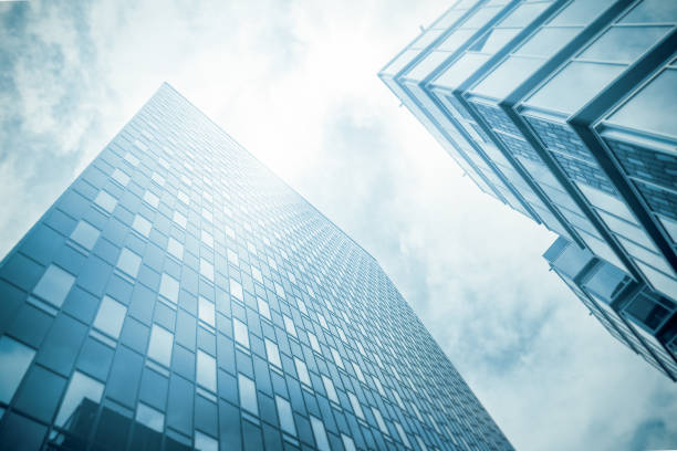 Modern commercial building, large glass front facade