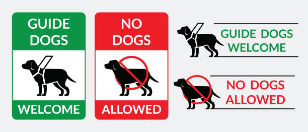 Guide Dogs Welcome and No Dogs Allowed Sign Symbol, Vertical and Horizontal Design service dog stock illustrations
