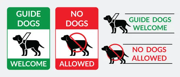 Vector illustration of Guide Dogs Welcome and No Dogs Allowed Sign