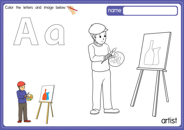 색상에 윤곽 클립 아트와 아이 알파벳 색칠 공부 페이지의 벡터 그림. 예술가를 위한 편지 a. - teacher isolated business orange stock illustrations