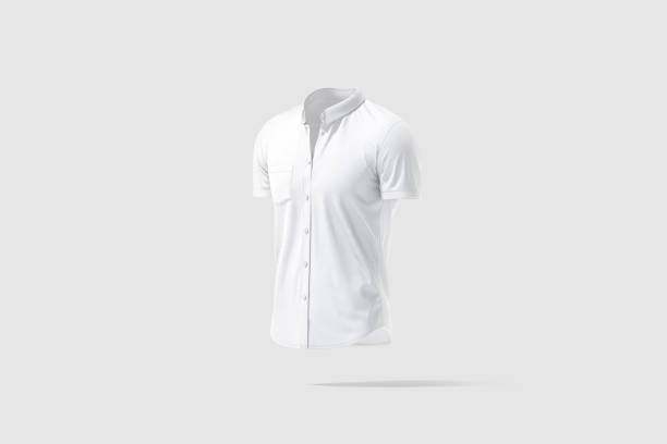 istock Blank white short sleeve button down shirt mockup, gray background 1328314326