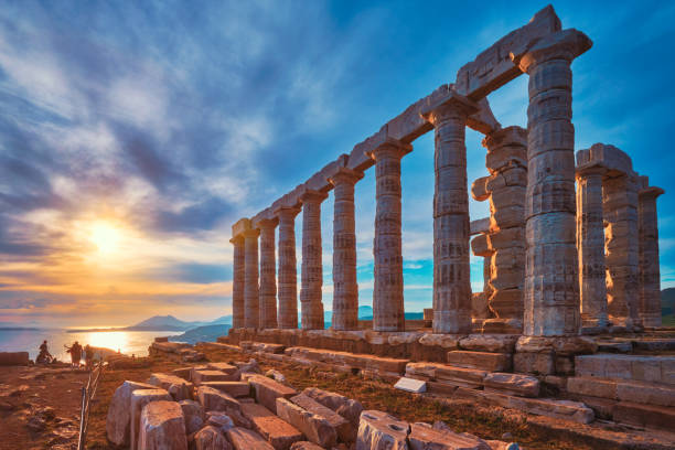 istock Poseidon temple ruins on Cape Sounio on sunset, Greece 1328315307