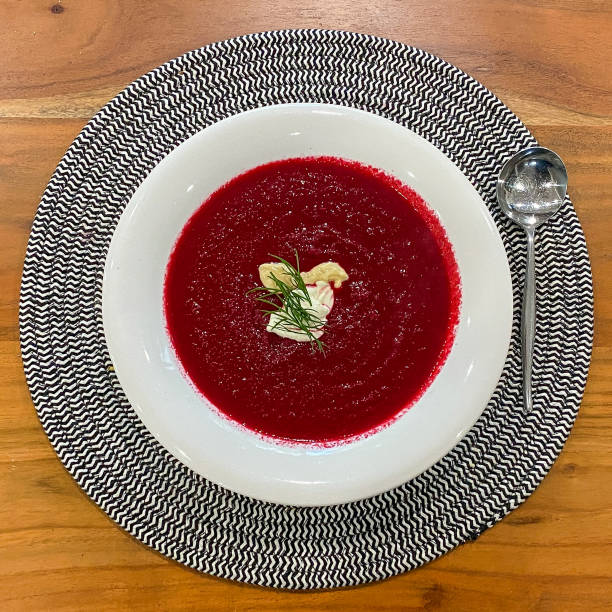 istock Hot beetroot soup with horseradish, sour cream and dill 1328318229