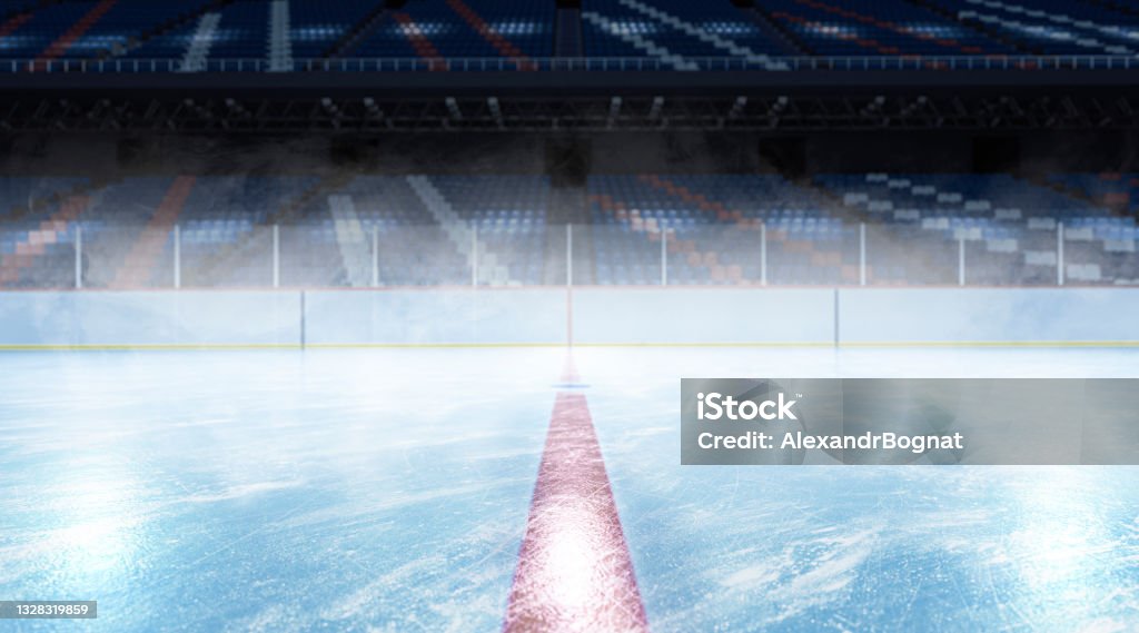 Blank ice skates background mockup, side view Blank ice skates background mockup, side view, 3d rendering. Arena surface for professional hockey or skate mock up. Scratched skating-rink or stadium space backdrop template. Hockey Stock Photo