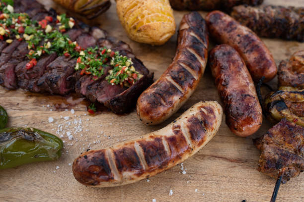 istock Spicy grilled meat on rustic wood 1328323843