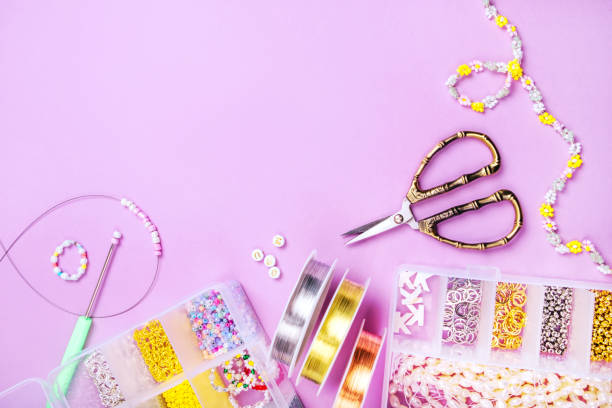 istock Flatlay of seed beads with tools for making jewelry 1328324049