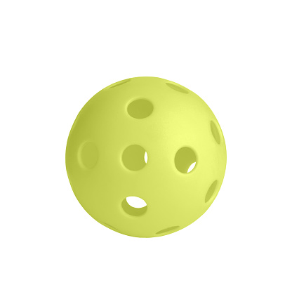 Single yellow pickball isolated on white background.