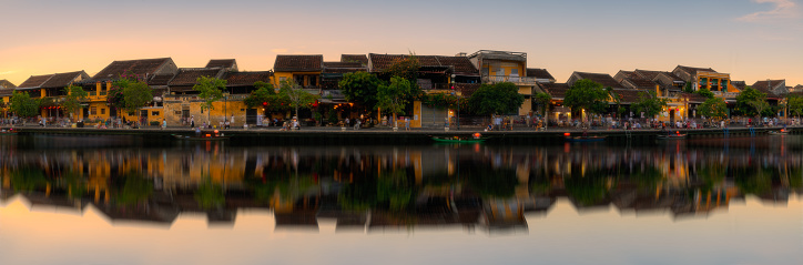 Reflection on Thu Bon river of Ancient town Hoi An, Quang Nam province, Vietnam.