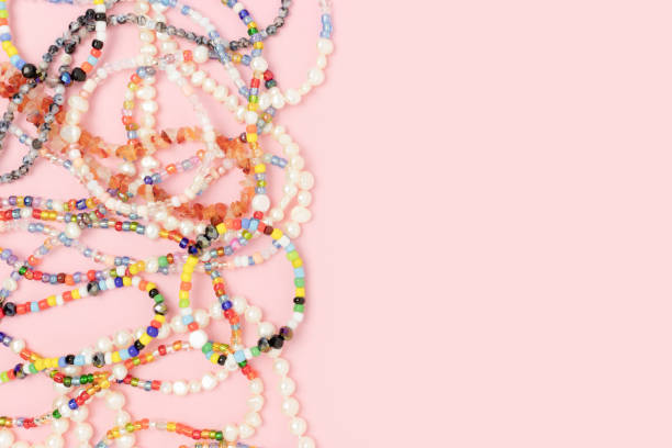 istock Necklaces and bracelets made from beads and pearls with copyspace. 1328327525