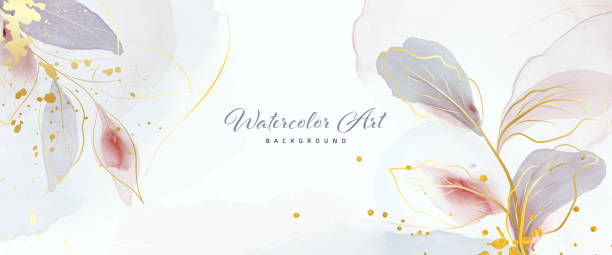istock Abstract background watercolor gentle gold leaves and gold splash 1328328882