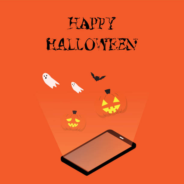 istock happy Halloween day banner with smartphone of pumpkin come out 1328329181