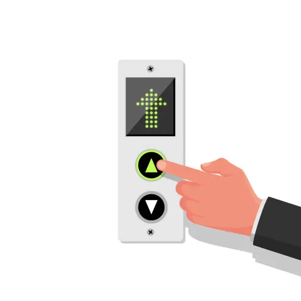 Vector illustration of Businessman presses the lift button. Vector illustration flat design