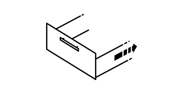 значок системы мягкого закрытия, - выдвижной ящик stock illustrations