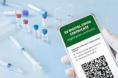 A smartphone with a qr code in the app to confirm vaccination or a negative test for covid-19