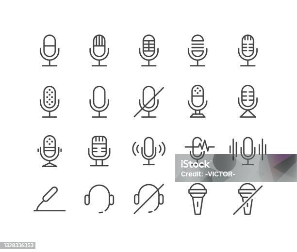 Icone Microfono Serie Linea Classica - Immagini vettoriali stock e altre immagini di Icona - Icona, Microfono, Podcasting