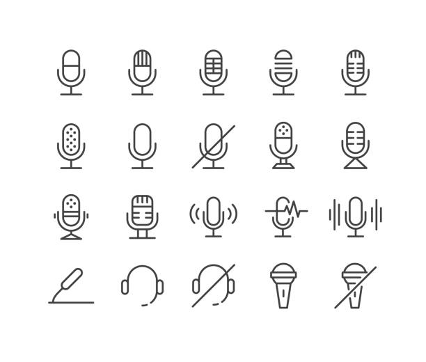 Microphone Icons - Classic Line Series Editable Stroke - Microphone - Line Icons record analog audio stock illustrations