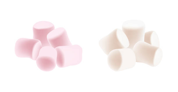 leckere weiße und rosa marshmallows isoliert auf weißem hintergrund. - marshmallow stock-grafiken, -clipart, -cartoons und -symbole