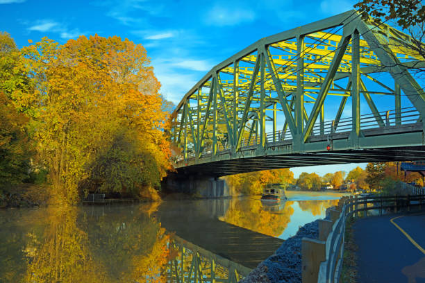 Bridge over the Erie Canal-Pittsford, New York Bridge over the Erie Canal-Pittsford, New York erie canal stock pictures, royalty-free photos & images