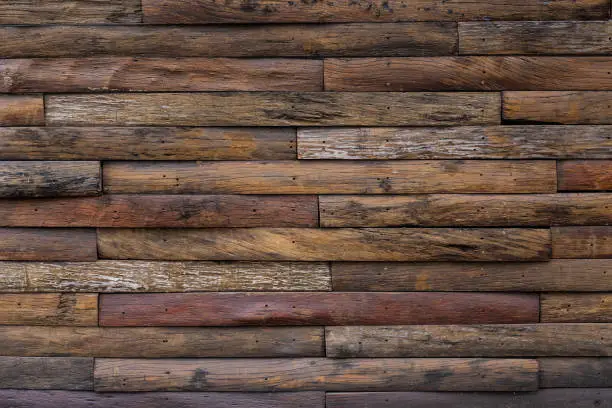 Photo of hi resolution old wood textured wall, brown log wall for background.