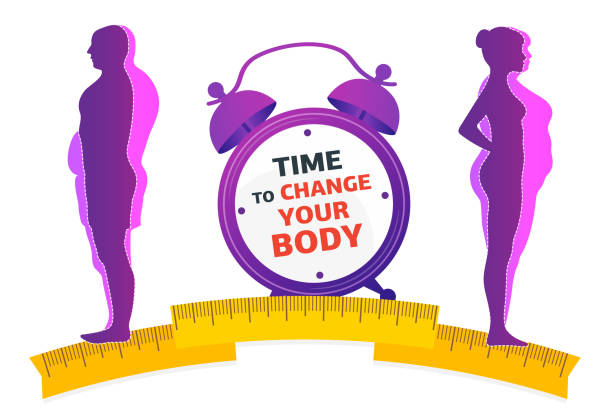 비만을 가진 여자. 과도한 체중 문제, 지방, 건강 관리, 건강에 해로운 라이프 스타일 개념 디자인. - weight loss stock illustrations