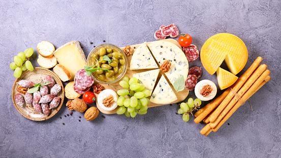 antipasto- cheese,  bread sticks and sausage
