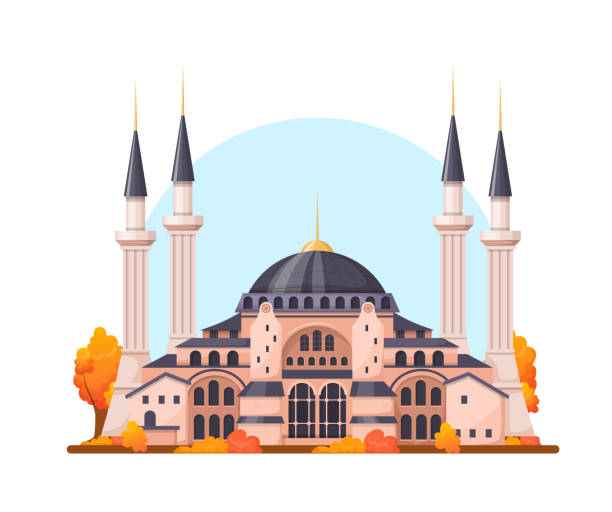 Saint Sophie Cathedral Byzantine art monument vector Turkey country buildings landmarks. Saint Sophie Cathedral Byzantine art monument. Istanbul travel destinations. Travel concept for Asia cartoon vector illustration byzantine icon stock illustrations