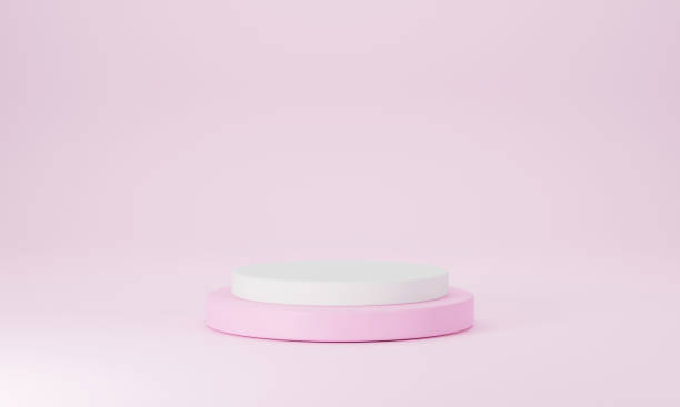 istock Modern pink and white round podium with pink pastel empty room background. Scene stage mockup showcase for product, sale, banner, discount, presentation, cosmetic 1328350461