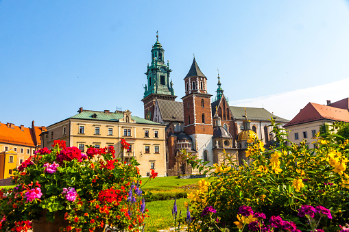 Krakow, Poland: Beautiful view of Wawel Royal Castle complex in Krakow city, Poland. The most historically and culturally important site in Poland