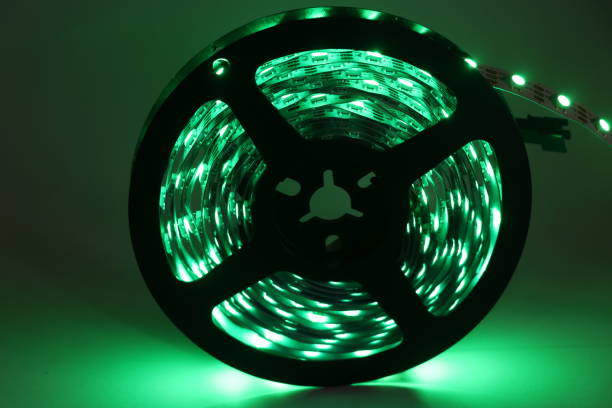 istock Green color LED garland. Green light emitting diode reel 1328352977