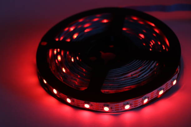 istock Red color light emitting diode in a strip 1328353088