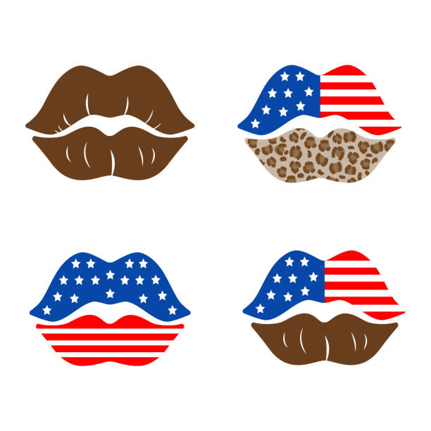 istock American lips set. 4th of July, Juneteenth. Independence day design elements in the colors of the US national flag. Vector logo Illustration. T shirt print 1328353308