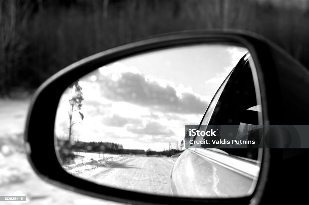 Shot of car rare view mirror Mirror - Object Stock Photo