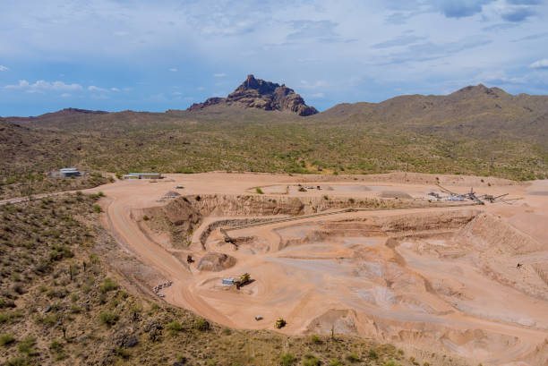 Open pit mining from above quarries mining in Arizona desert
