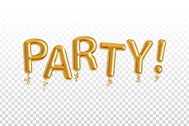 istock Vector realistic isolated golden balloon text of Party on the transparent background. 1328359266